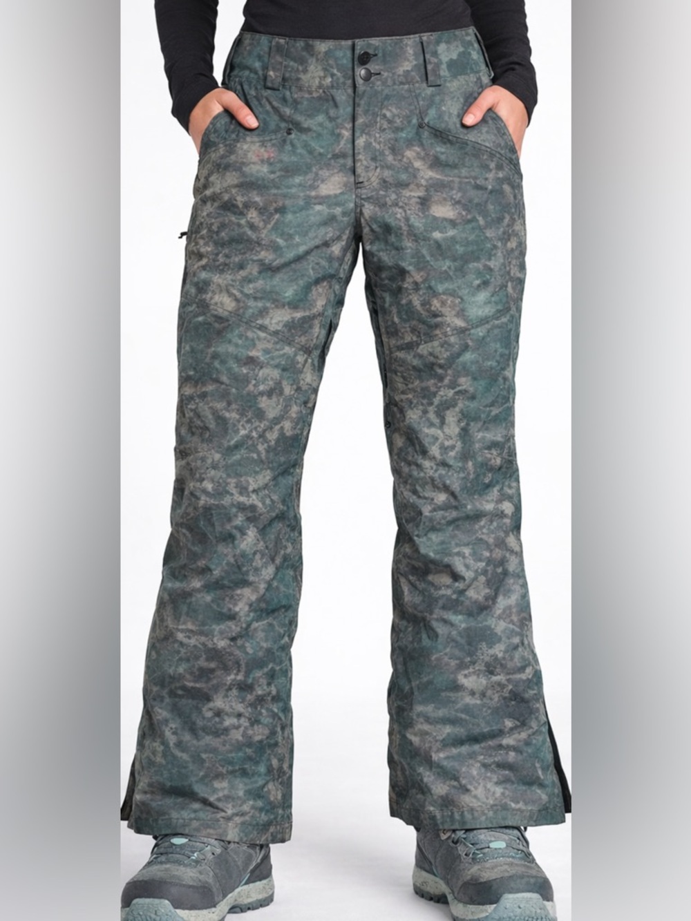 Dakine Snow Pants Womens L Waterproof Ski Snowboard Green Camo Zip Vents